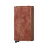 Photo of the Secrid Slimwallet Vintage Cognac Brown (SV-Cognac-Brown). Close-up image of the slim, cognac brown wallet, highlighting its vintage leather finish and secure card storage.