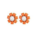 Photo of the DYRBERG/KERN Aubra Gold Tone Earrings adorned with peach crystals and faux pearls 460080