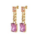 Photo of the DYRBERG/KERN Calla Gold Tone Drop Earrings adorned with peach and rose crystals
