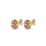 Photo of the DYRBERG/KERN Carnea Gold Tone Stud Earrings adorned with multi-coloured crystals 460073