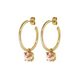 Photo of the DYRBERG/KERN Diega Gold Tone Hoop Earrings with pendant design, adorned with sparkling peach crystals 460050