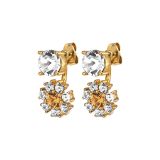Photo of the DYRBERG/KERN Floss Gold Tone Stud Earrings with pendant design, adorned with champagne and white crystals 460083