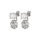 Photo of the DYRBERG/KERN Floss Silver Tone Stud Earrings with pendant design, adorned with white crystals and faux pearls 460086