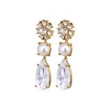 Photo of the DYRBERG/KERN Misia Gold Tone Drop Earrings with white crystals and faux pearls 460515