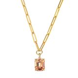 Photo of the Close-up of a female model wearing DYRBERG/KERN Octa Gold Tone Crystal Pendant Necklace with a rose crystal 460530