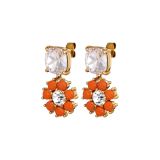Photo of the DYRBERG/KERN Poppy Gold Tone Drop Earrings with coral, white, and peach crystals 460078