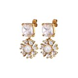 Photo of the Poppy Gold Tone Crystal Drop Earrings White/Faux Pearl 460502