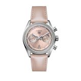 Carrera Chronograph 39mm Pink Dial Automatic Leather Strap Watch