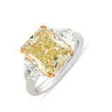 18k White Gold 5.41ct Yellow Fancy Diamond Three Stone Ring