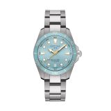 Photo of the Certina DS Action 40mm quartz watch C048.410.44.351.00 with a light blue dial, titanium bracelet