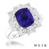 Platinum 5.44ct F VS/SI  Cushion cut Sapphire Dress Ring