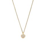 Photo of the Chopard Happy Hearts Icons 18k Yellow Gold Diamond Pave Pendant Necklace (79A054-0201) with a pavé diamond heart and floating diamond