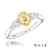 Platinum 0.57ct Fancy Light Yellow VS1  Oval cut Diamond Engagement Ring