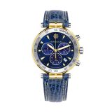 Photo of the Herbelin Newport Heritage Chronograph 40.3mm Blue Dial Quartz Watch 37654T35, featuring a striking blue dial, chronograph functionality, and a classic blue leather strap
