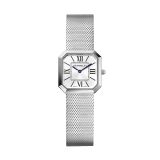 Photo of the Herbelin Octogone 24.5mm White Sunray Dial Quartz Watch 17426B08, featuring a sleek octagonal stainless steel case, white sunray dial, and refined mesh bracelet