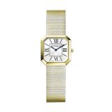 Photo of the Herbelin Octogone 24.5mm White Sunray Dial Quartz Yellow Gold PVD Watch 17426BP08, showcasing a polished gold-tone octagonal case, radiant white sunray dial, and elegant mesh bracelet.