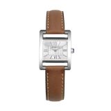 Photo of the Herbelin Ve Avenue 23.4mm Silver Dial Quartz Watch 17537AP08GD, featuring a sleek rectangular case, crisp silver dial, and rich brown leather strap