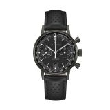 Photo of the Hamilton American Classic 40mm Black Dial Automatic Watch H38446730, featuring a sleek black dial, date window, and a smooth black leather strap 