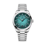 Photo of the Omega Seamaster Aqua Terra 150M 41mm turquoise dial automatic watch 220.10.41.21.03.006 with stainless steel bracelet.