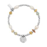 Chlobo Golden Sands Sterling Silver Mixed Stone Shell Charm Bracelet SBAPS3526 featuring a delicate shell charm and a calming mix of semi-precious stones on a sterling silver beaded band.