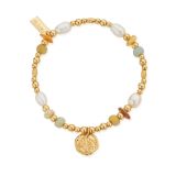 Chlobo Golden Sands Gold Plated Mixed Stone Shell Charm Bracelet GBAPS3527, featuring a dainty shell charm and soothing semi-precious stones on radiant gold plated beads.