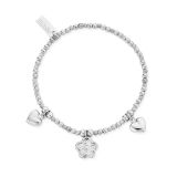 Chlobo Blossoms of Grace Sterling Silver Flower & Heart Charms Bracelet SBSB0233510, featuring intricately detailed floral and heart charms on a polished sterling silver beaded bracelet.