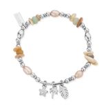 Chlobo Hopeful Shores Sterling Silver Mixed Stone Charm Bracelet SBAPSMULC with calming multi-coloured semi-precious stones and symbolic charms on a handcrafted sterling silver beaded bracelet.