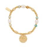 Chlobo Dreamer's Paradise Gold Plated Mixed Stone Charm Bracelet GBAP3535, with radiant gold plated beads, soft-hued semi-precious stones, and symbolic charms evoking peace and imagination.