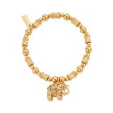 Chlobo Sacred Elephant Gold Plated Bracelet GBTC3525, featuring a radiant gold plated elephant charm symbolising strength, wisdom, and protection on a handcrafted beaded bracelet.