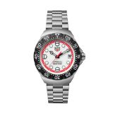 Photo of the TAG Heuer Formula 1 Solargraph 38mm white dial quartz watch WBY1111.BA0042 with stainless steel bracelet.