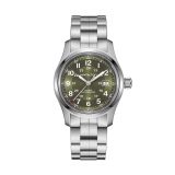 Photo of the Hamilton Khaki Field 42mm Green Dial Automatic Watch H70605160, featuring a striking green dial, day-date function, luminous hands, and a durable stainless steel bracelet