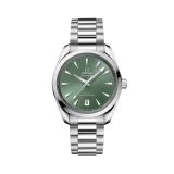 Photo of the Omega Seamaster Aqua Terra Shades 38mm green dial automatic watch 220.10.38.20.10.002 with stainless steel bracelet.