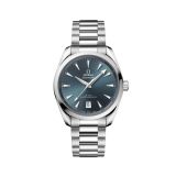 Photo of the Omega Seamaster Aqua Terra Shades 38mm blue dial automatic watch 220.10.38.20.03.003 with stainless steel bracelet.