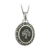 Solvar Connemara Marble Marcasite Shamrock Pendant Necklace