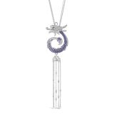18K White Gold Diamond Ruby and Purple Sapphire Dragon Pendant