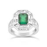 18K White Gold, Diamond and Emerald Dress Ring