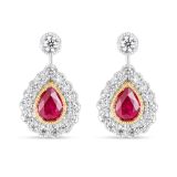 18k Ruby and Diamond Halo Earring