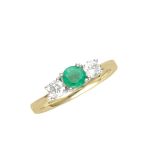 18k Emerald and Diamond 3 Stone Ring