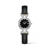 Equestrian 26.5mm, Black Dial, Quartz Movement, Stainless Steel Case with Diamonds, Black  Leather Strap Watch