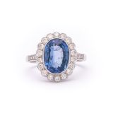 18k White Gold Sapphire & Diamond Oval Cluster Ring