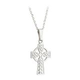 14k White Gold Celtic Cross Pendant Necklace