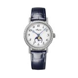 Classique Dame 9088, 30mm, White Dial, Self Winding, 18k White Gold Diamond Case, Navy Leather Strap Watch