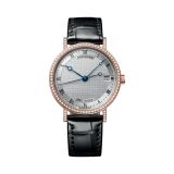 Classique 9068 33.5mm, Silver Dial, Self Winding, 18k Rose Gold Diamond Case, Alligator Leather Strap Watch