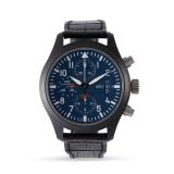 Pre-Owned Top Gun Chronograph 44mm, Blue Dial, Automatic Movement, Ceramic Case, Alligator Leather Strap Watch