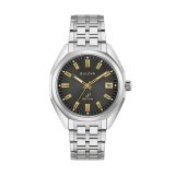 Photo of the Bulova Jet Star 96B415 quartz watch with a grey dial & stainless steel case