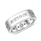 18k White Gold Baguette & Round 0.52ct Diamond Wide Band Ring