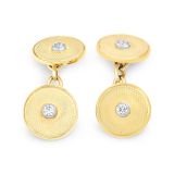 18k Gold Diamond Set Round Cuff Links