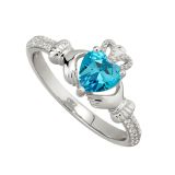 March Birthstone Aquamarine Claddagh Ring