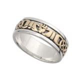 Sterling Silver & 10k Yellow Gold Gents Claddagh Ring