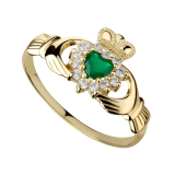9k Gold Green Agate Claddagh Ring